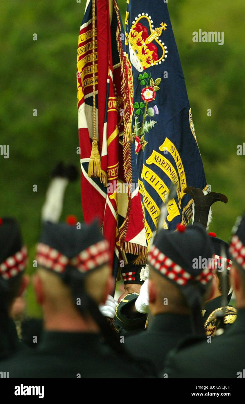 The King`s Own Scottish Borderers parade during a Drumhead service in
